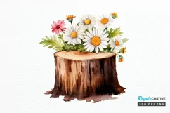 Flower Wooden Stump Watercolor Sublimation PNG Clipart Product Image 1