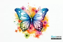 Rainbow Butterfly and Flowers PNG Clipart Product Image 1