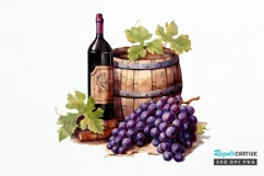 Vintage Grape Wine Bottle and Barrel PNG Clipart Product Image 1