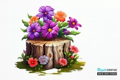 Flowers On Tree Stump Watercolor PNG Clipart Product Image 1