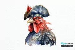Rooster Pirate Watercolor Sublimation PNG Clipart Product Image 1