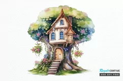 Fairy Tree House Watercolor PNG Clipart Product Image 1