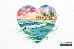 Retro Beach Heart Watercolor PNG Clipart Product Image 1