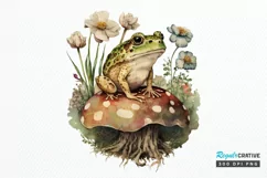 Watercolor Vintage Cute Floral Frog on a Mushroom PNG Clipa Product Image 1