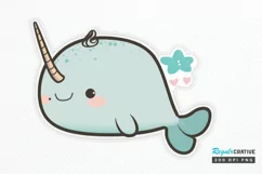 Cute Kawaii Narwhal Sticker PNG Clipart Product Image 1
