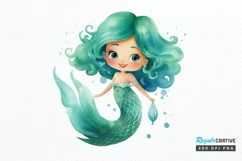 Cute Mermaid Watercolor PNG Clipart Product Image 1