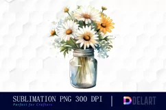 Watercolor Daisy Flower in Glass Vase Clipart Design Product Image 1