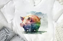 Watercolor Piggy Bank PNG Clipart Product Image 2