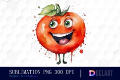 Watercolor Cute Tomato Happy Face Sublimation Clipart Product Image 1