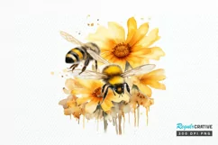 Bee and Flowers Watercolor PNG Clipart Product Image 1