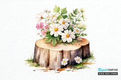Flower Wooden Stump Watercolor Sublimation PNG Clipart Product Image 1