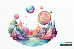 Watercolor Candy Planet Landscape PNG Clipart Product Image 1