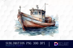 Retro Fishing Boat Watercolor Clipart Product Image 1