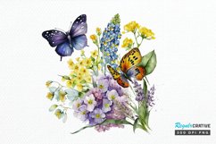 Watercolor Butterfly and Spring Flowers png clipart Product Image 1