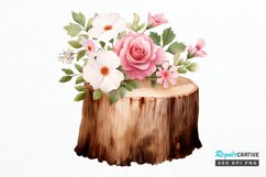 Flower Wooden Stump Watercolor Sublimation PNG Clipart Product Image 1
