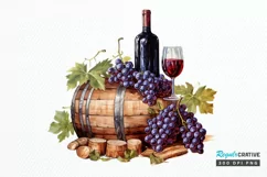 Vintage Grape Wine Bottle and Barrel PNG Clipart Product Image 1