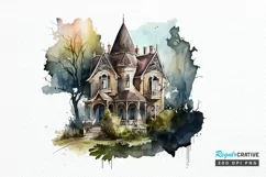Watercolor Gothic House Clipart PNG Clipart Product Image 1