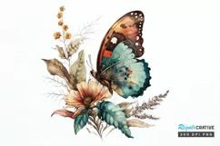 Retro Butterfly Floral clipart png clipart Product Image 1