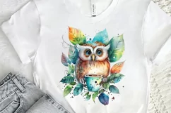 Watercolor Cute Owl with a Cup PNG Clipart Product Image 2