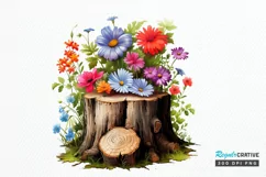 Flowers On Tree Stump Watercolor PNG Clipart Product Image 1