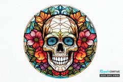 Flower Skull Stained Glass Sublimation PNG Clipart Product Image 1