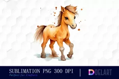 Watercolor Cute Horse Kids Cartoon Clipart, Sublimation Art Product Image 1