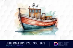 Retro Fishing Boat Watercolor Sublimation Clipart Product Image 1