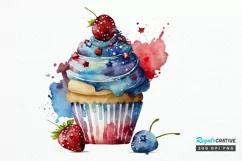 Watercolor 4th of July Cute Cupcake PNG Clipart Product Image 1