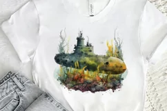 Watercolor Submarine PNG Clipart Product Image 2