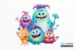 Cute Monster Family Watercolor PNG Clipart Product Image 1
