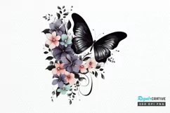 Floral Black Butterfly PNG Clipart Product Image 1