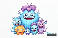 Cute Monster Family Watercolor PNG Clipart Product Image 1