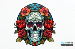 Flower Skull Stained Glass Sublimation PNG Clipart Product Image 1