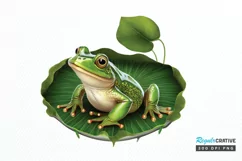 Watercolor Cute Frog on a Lilly pad PNG Clipart Product Image 1