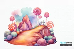 Watercolor Candy Planet Landscape PNG Clipart Product Image 1