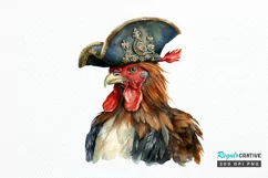 Rooster Pirate Watercolor Sublimation PNG Clipart Product Image 1