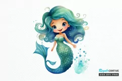 Cute Mermaid Watercolor PNG Clipart Product Image 1