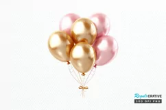 Gold Chrome and Pink Balloons PNG Clipart Product Image 1