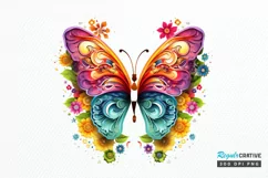 Rainbow Butterfly and Flowers PNG Clipart Product Image 1