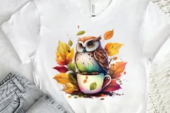 Watercolor Cute Owl with a Cup PNG Clipart Product Image 2