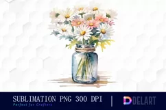 Watercolor Daisy Flower in Glass Vase Clipart Fun Product Image 1