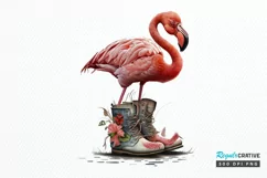 Watercolor Cute Flamingo In Boots PNG Clipart Product Image 1