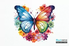 Rainbow Butterfly and Flowers PNG Clipart Product Image 1