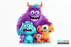 Cute Monster Family Watercolor PNG Clipart Product Image 1