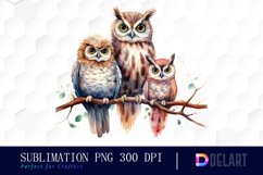 Watercolor Family Of Three Owls Sublimation Art Product Image 1