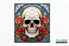 Flower Skull Stained Glass Sublimation PNG Clipart Product Image 1