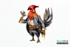 Rooster Pirate Watercolor Sublimation PNG Clipart Product Image 1