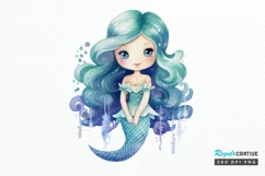 Cute Mermaid Watercolor PNG Clipart Product Image 1