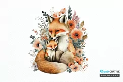 Watercolor Cute Mom And Baby Fox PNG Clipart Product Image 1