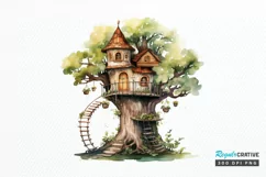 Fairy Tree House Watercolor PNG Clipart Product Image 1